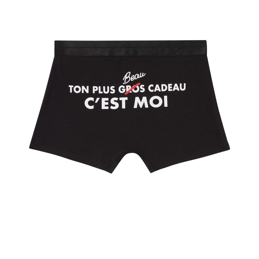 boxers with "ton plus beau cadeau c'est moi" slogan - black;