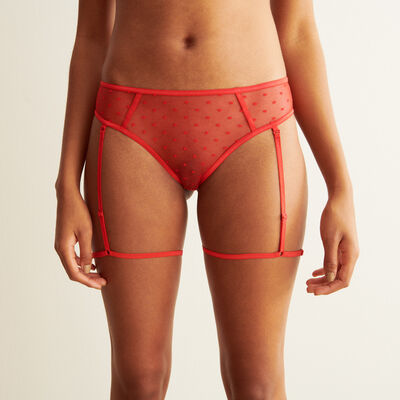 Swiss dot tulle knickers and suspenders - red;