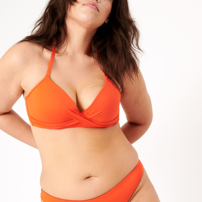solid-colour push-up bikini top - orange red;