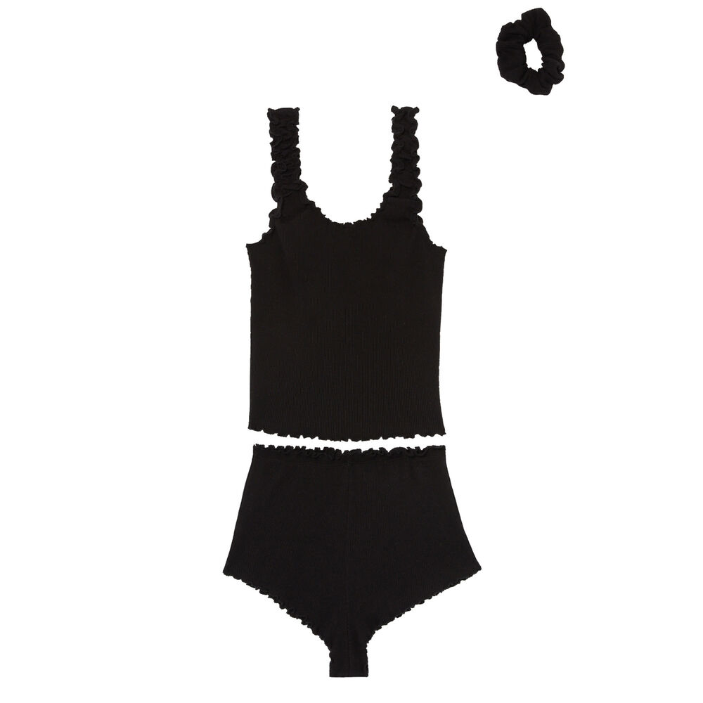 Pyjama set with matching scrunchie - black black.