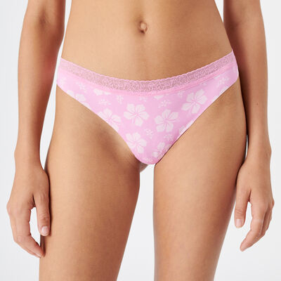 microfibre tanga briefs with tropical pattern;