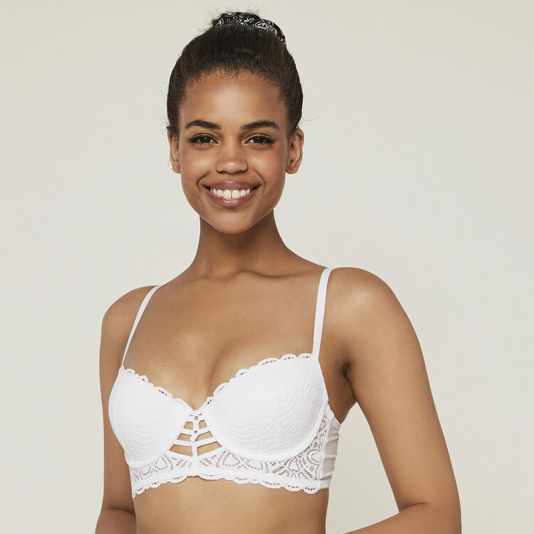 Marceliz lace push-up bustier bra and banding. white.