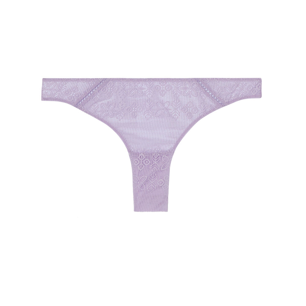 Lace tanga briefs with gold chain detail - lilac purple.