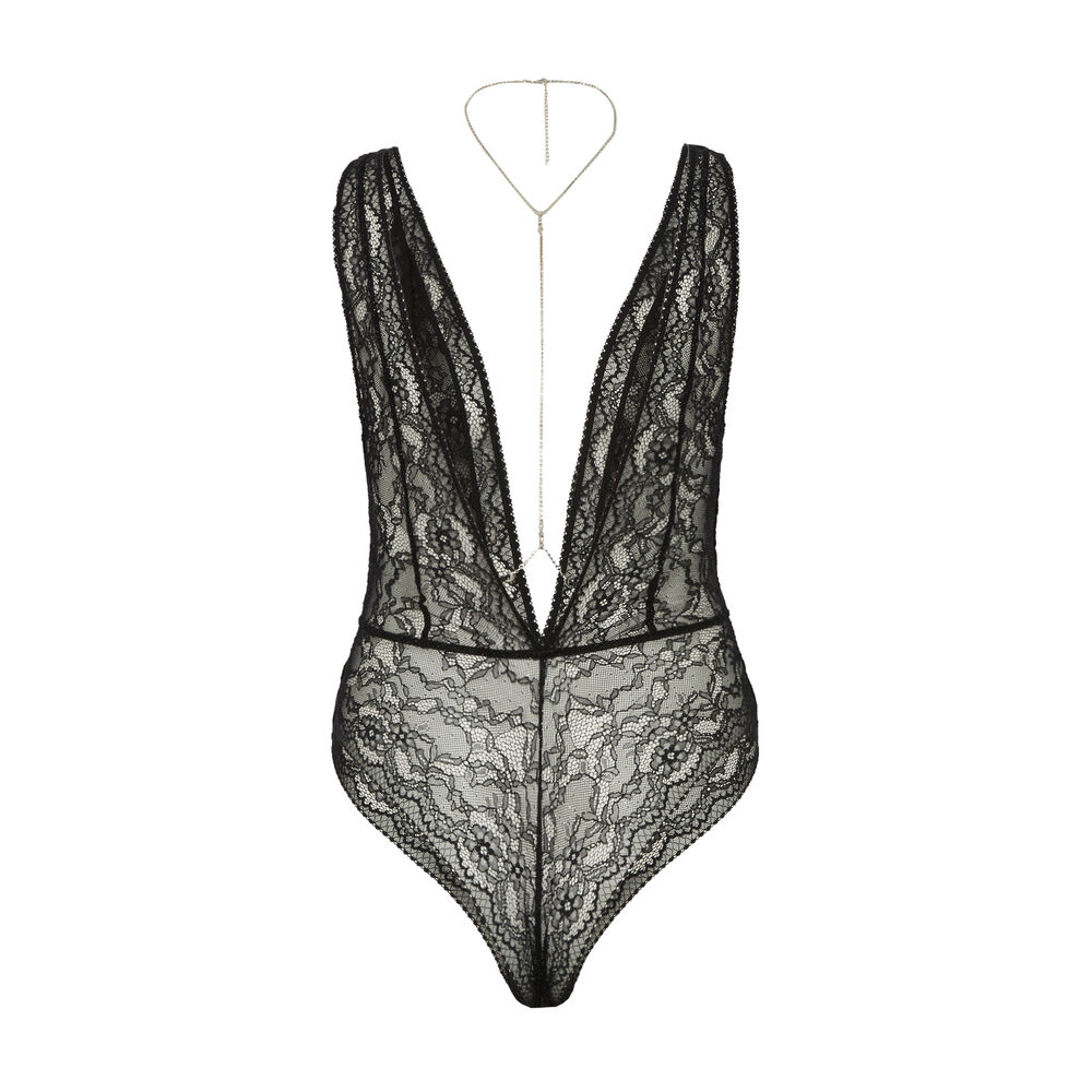 All lace bodysuit with body chain details - black black.
