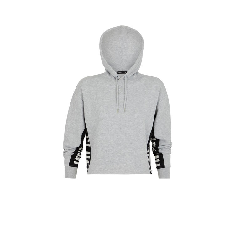 Hellovibiz sweatshirt with hood and bands on the side grey.
