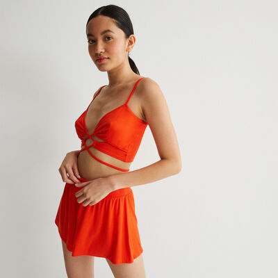 ribbed shorts with gathered waist - coral;