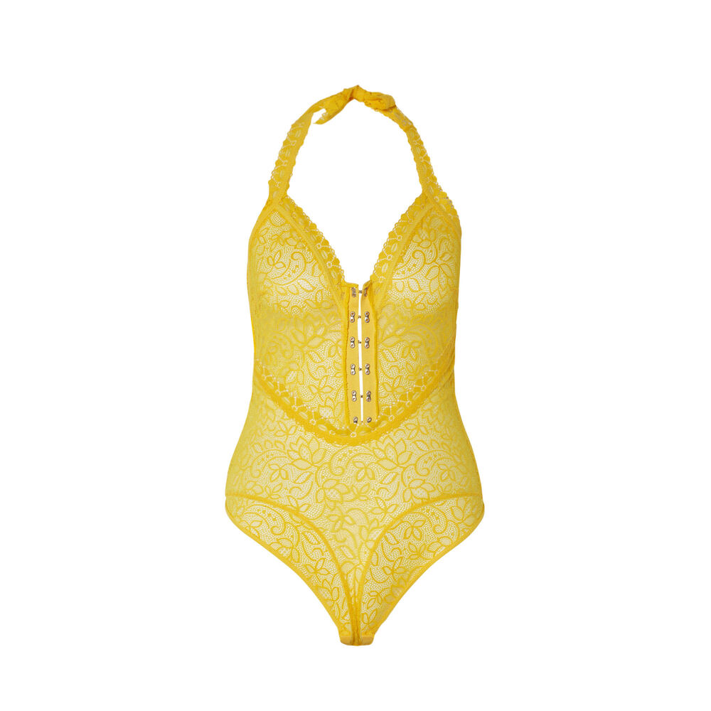 Open back bodysuit with neckline details - yellow yellow.
