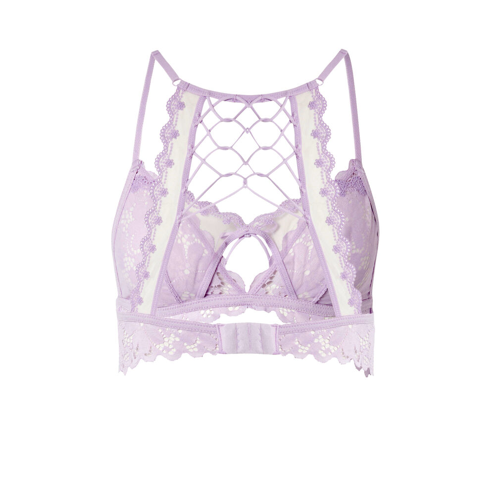 Embroidered lace triangle bra without underwiring - lilac purple.
