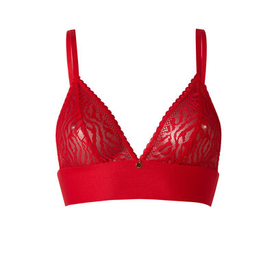 non-wired lace and jewel triangle bra - red;