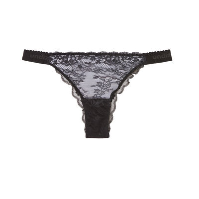 high-waisted thong with floral lacing - black;