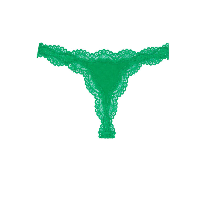 plain thong with lace trim - green plain thong with lace trim - green;