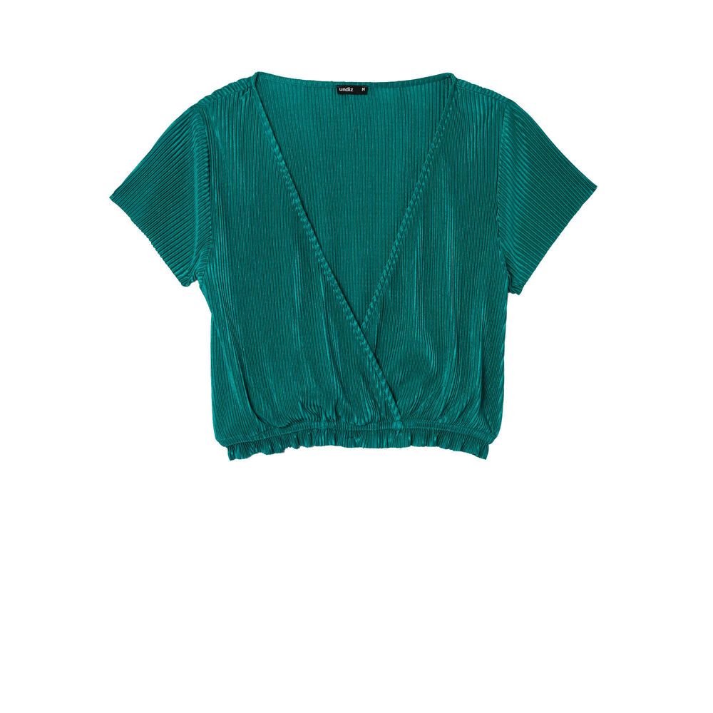 Short-sleeved wrapover pleated top - green green.