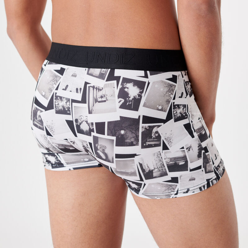 boxer shorts with polaroid pattern;