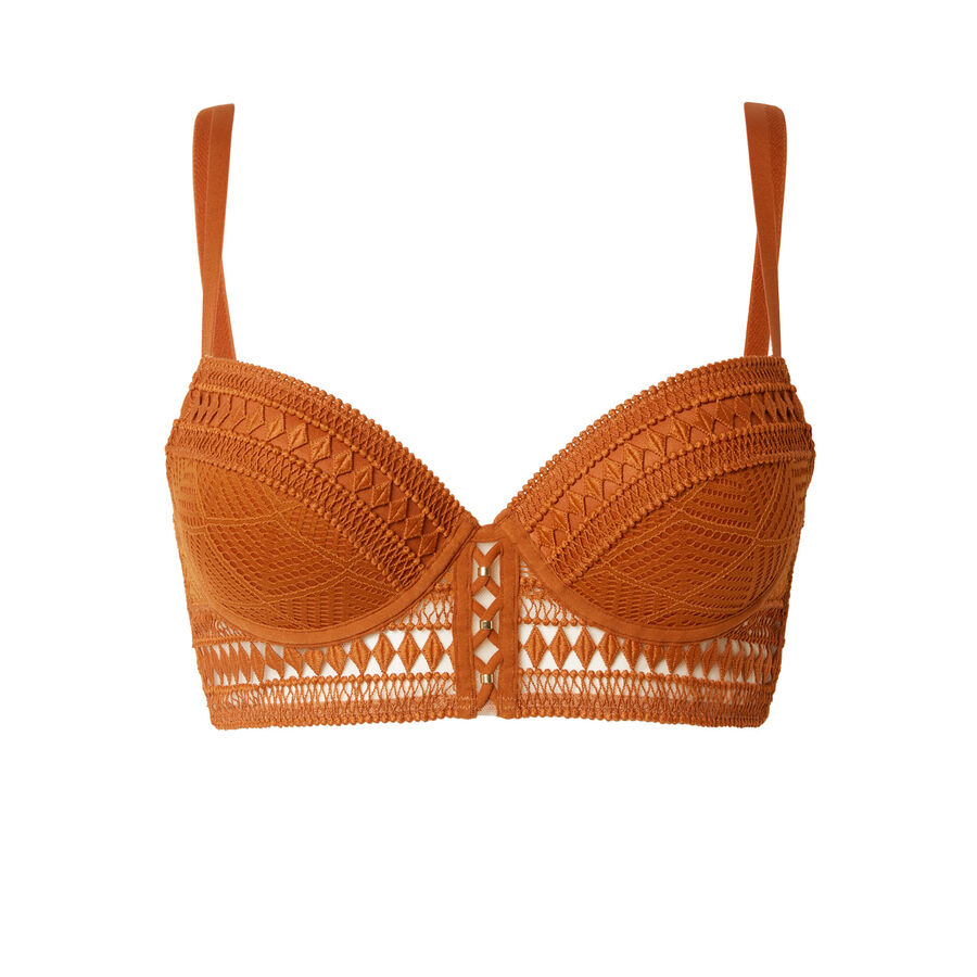 Bustier push-up bra with golden bead details - camel;