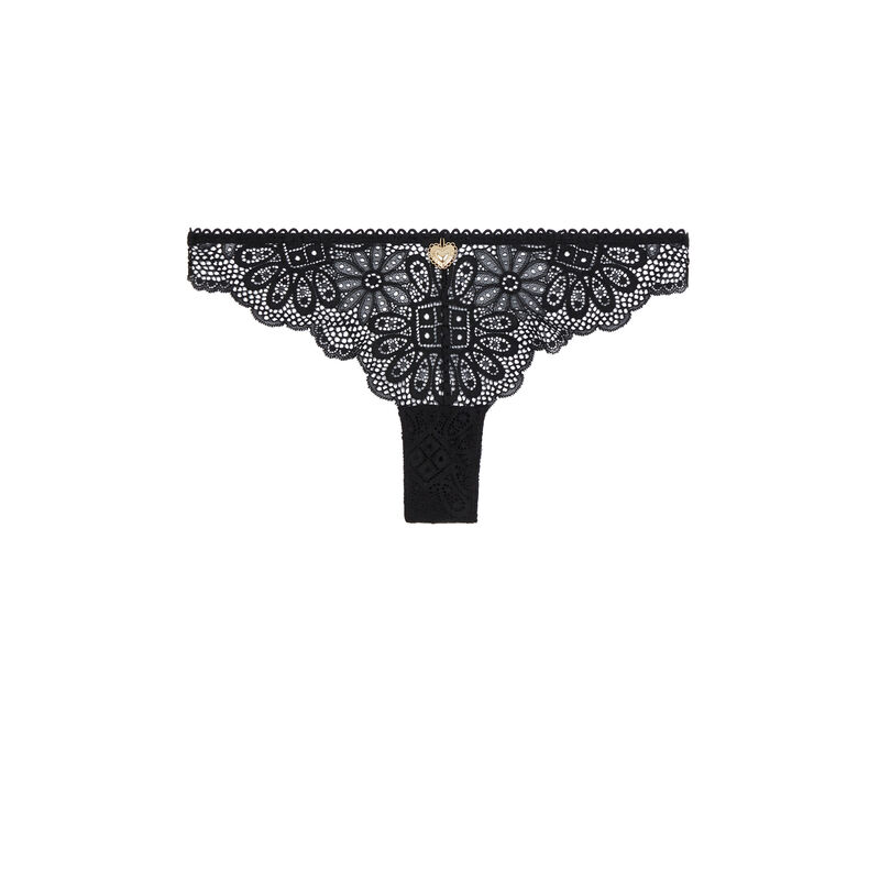 Lace tanga briefs with jewellery detail - black Lace tanga briefs with jewellery detail - black;