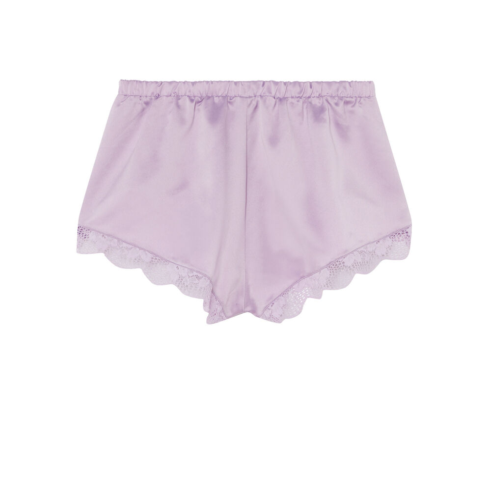 Satin shorts with lace edges - lilac purple.