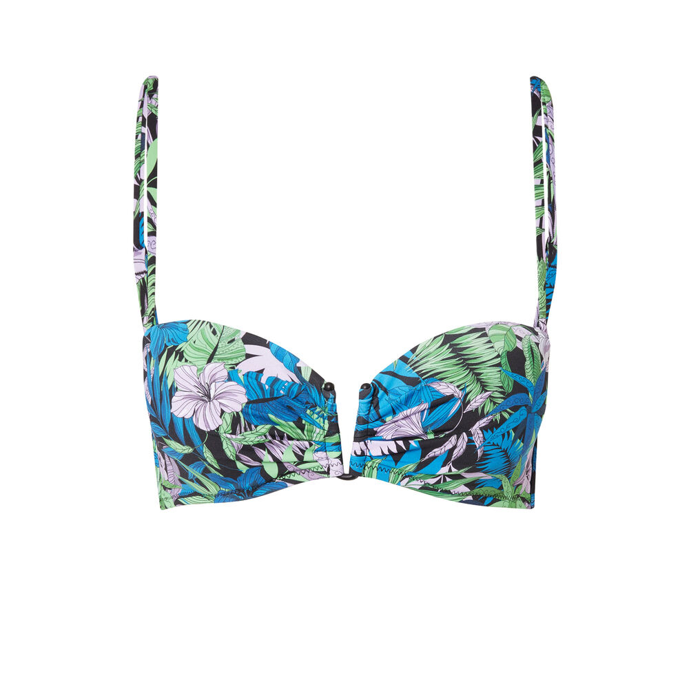 Tropical print bandeau bikini top - black black.