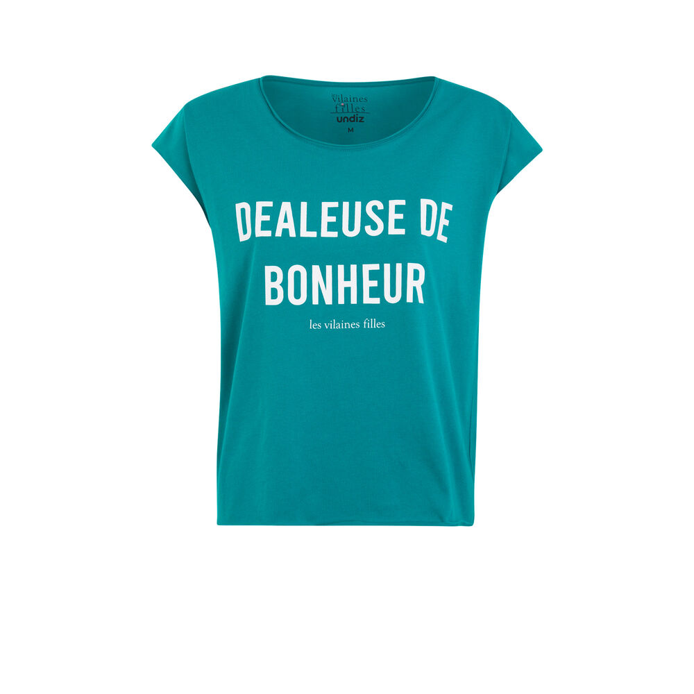 Short-sleeved top with slogan - green green.