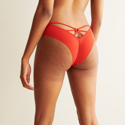 "boule de maboule" microfibre high-leg tanga briefs with ties and heart jewellery detail - red;