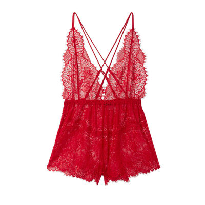 lace playsuit with crossed straps on the back - red;