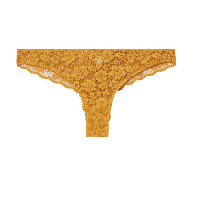 floral lace thong - ochre yellow;