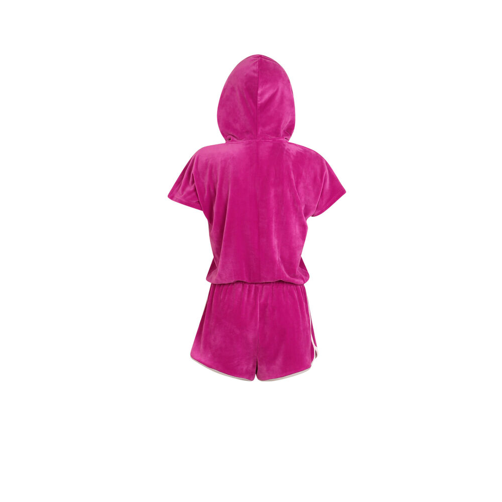 Zipped velour playsuit with hood - pink pink.