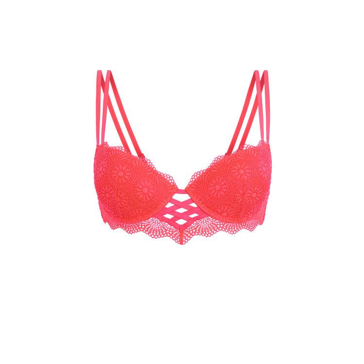 Totoiz fluorescent coral push-up bustier bra pink.