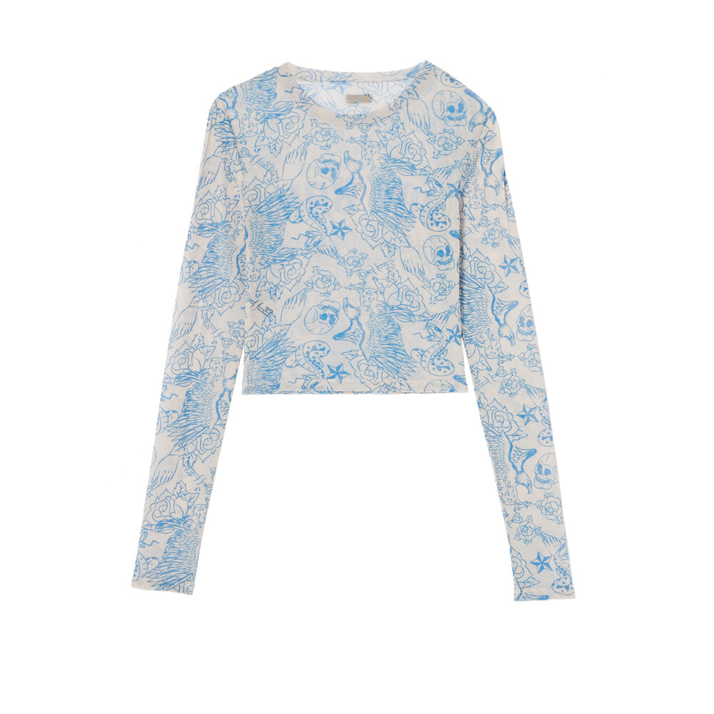 Long-sleeved top with bad babe tattoo style - nude beige.