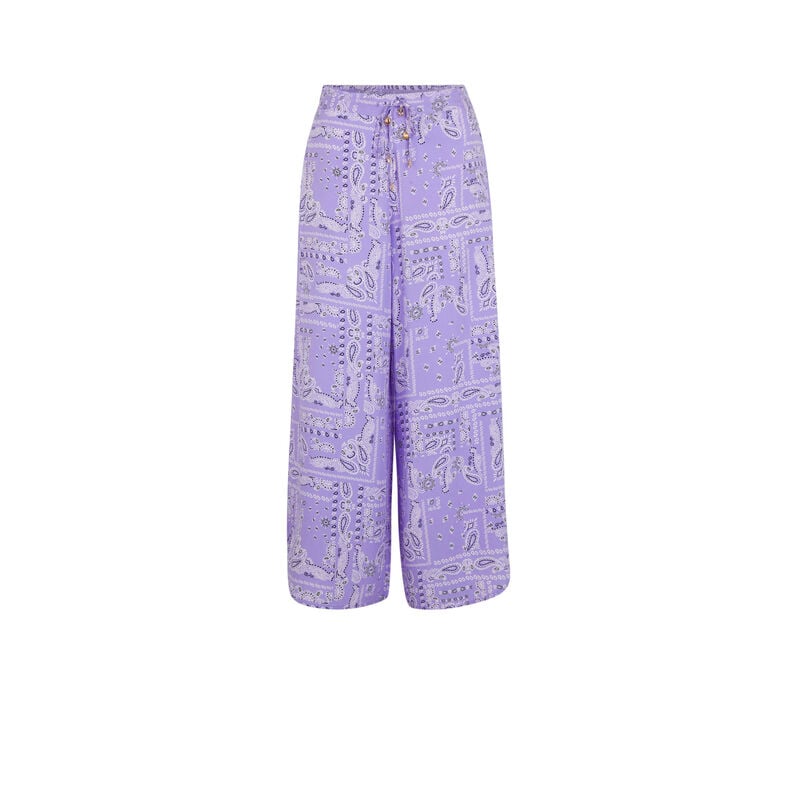 Wide leg trousers with bandanna print - lilac Wide leg trousers with bandanna print - lilac ;