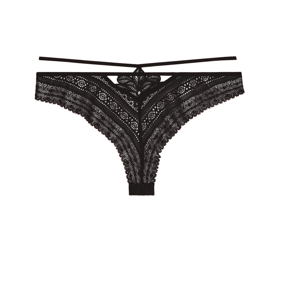 lace tanga briefs with tie details - black;