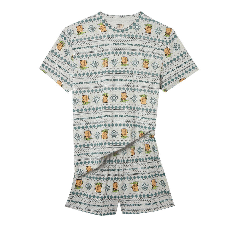 piżama dwuczęściowa z koszulką i szortami z nadrukiem baby yoda — szary melanż;