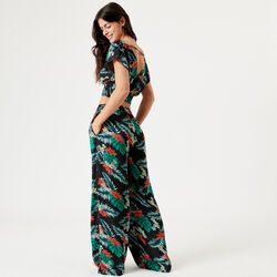 relaxed fit tropical print trousers