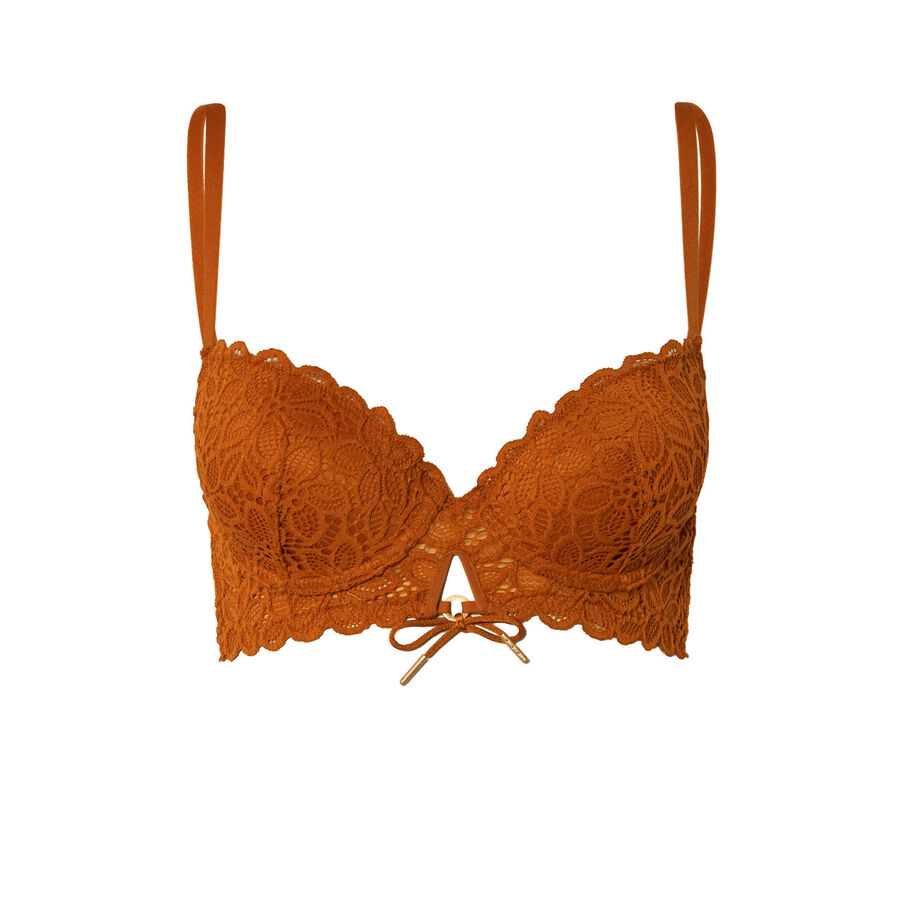 padded floral lace bra with bow detail - brown;