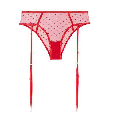 Swiss dot tulle knickers and suspenders - red;