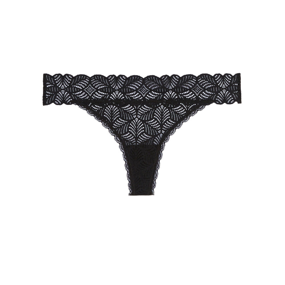 100% lace thong - black black.
