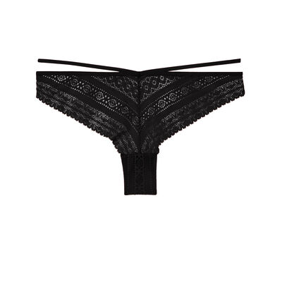 lace tanga briefs with tie details - black;