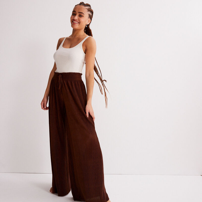 wide pants with pleated waist - brown wide pants with pleated waist - brown;