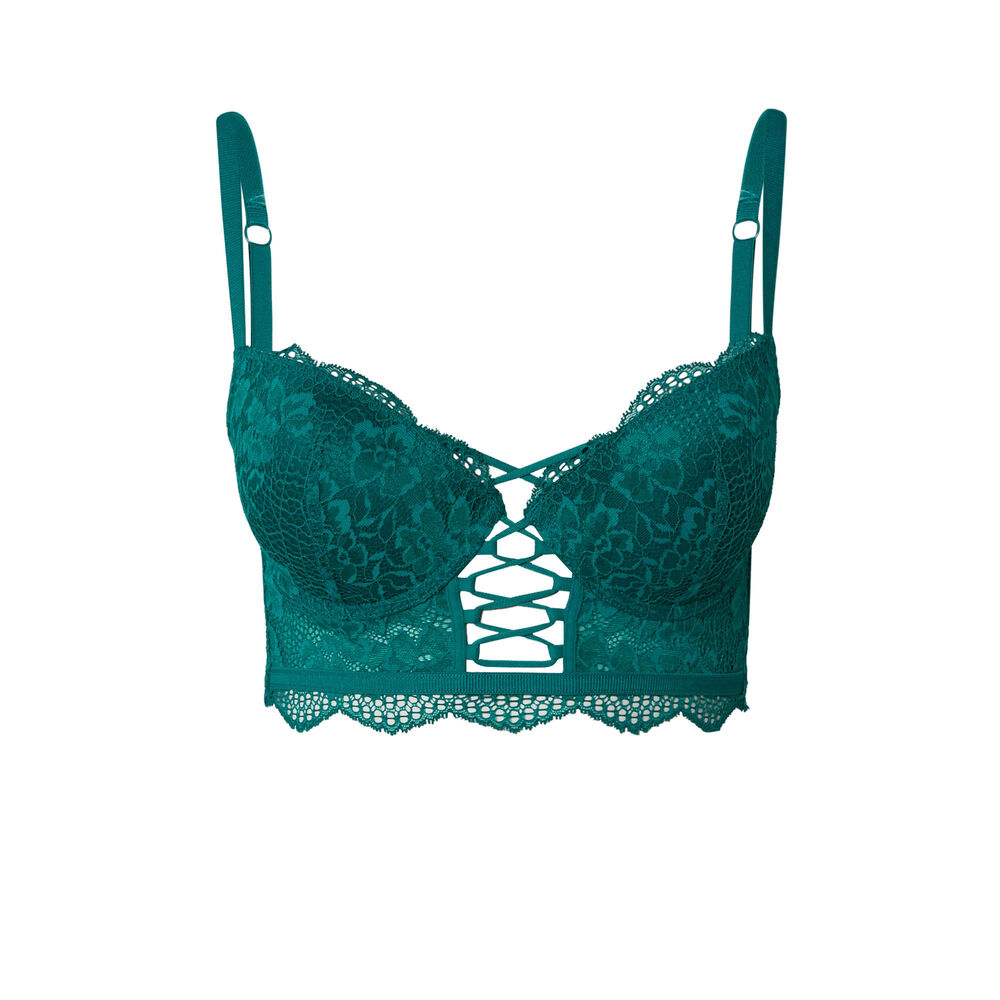 Push-up low-cut bustier bra with lacing - green green.