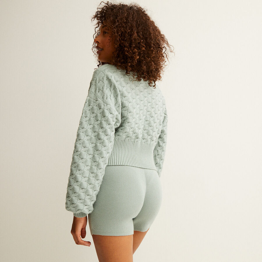 knitted cropped wrapover cardigan - aqua;