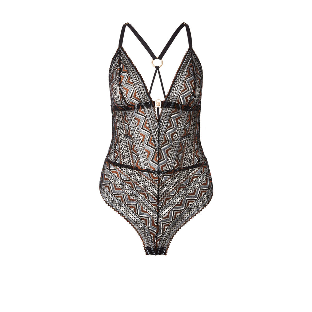 Two-tone lace triangle body - black black.