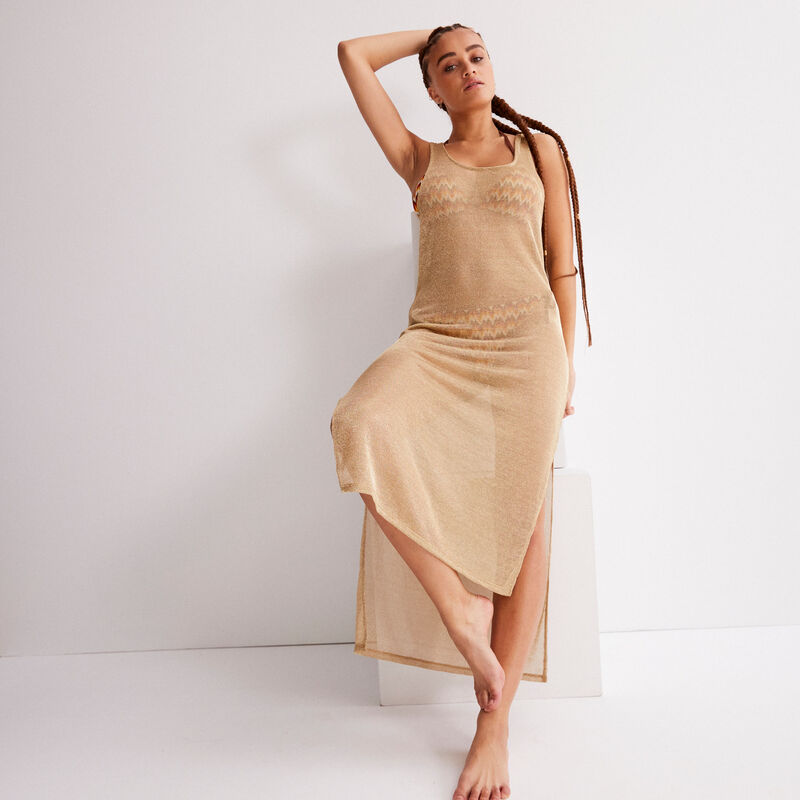 See-through mid-length dress - beige See-through mid-length dress - beige;