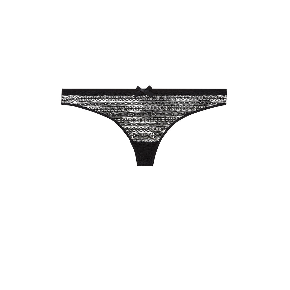 Lace thong with bow detail - black;