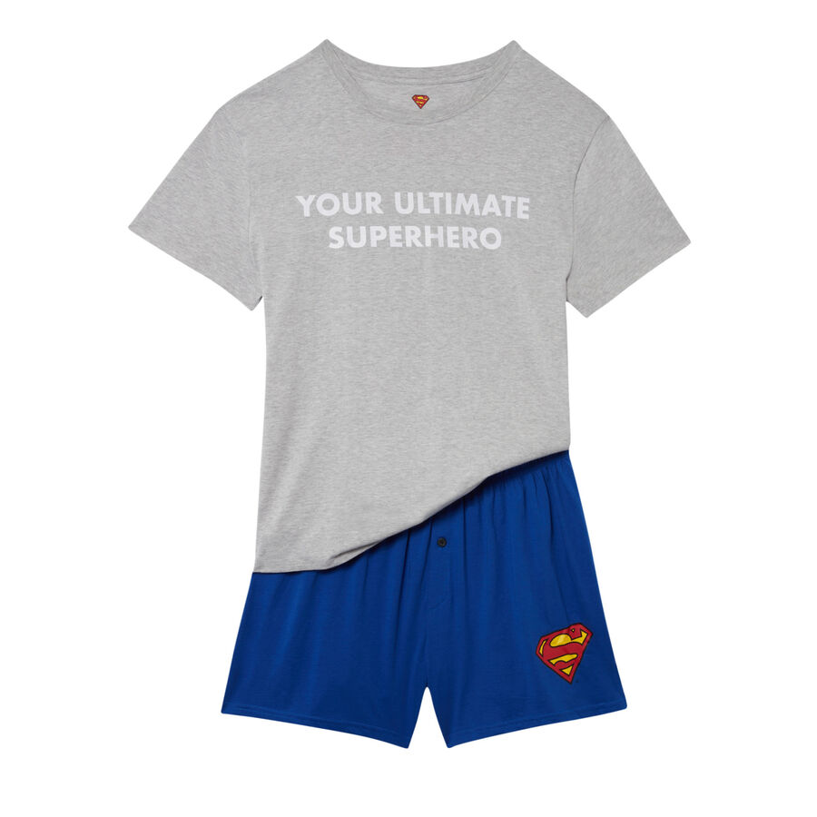 piżama dwuczęściowa koszula z szortami superman - szary melanż;