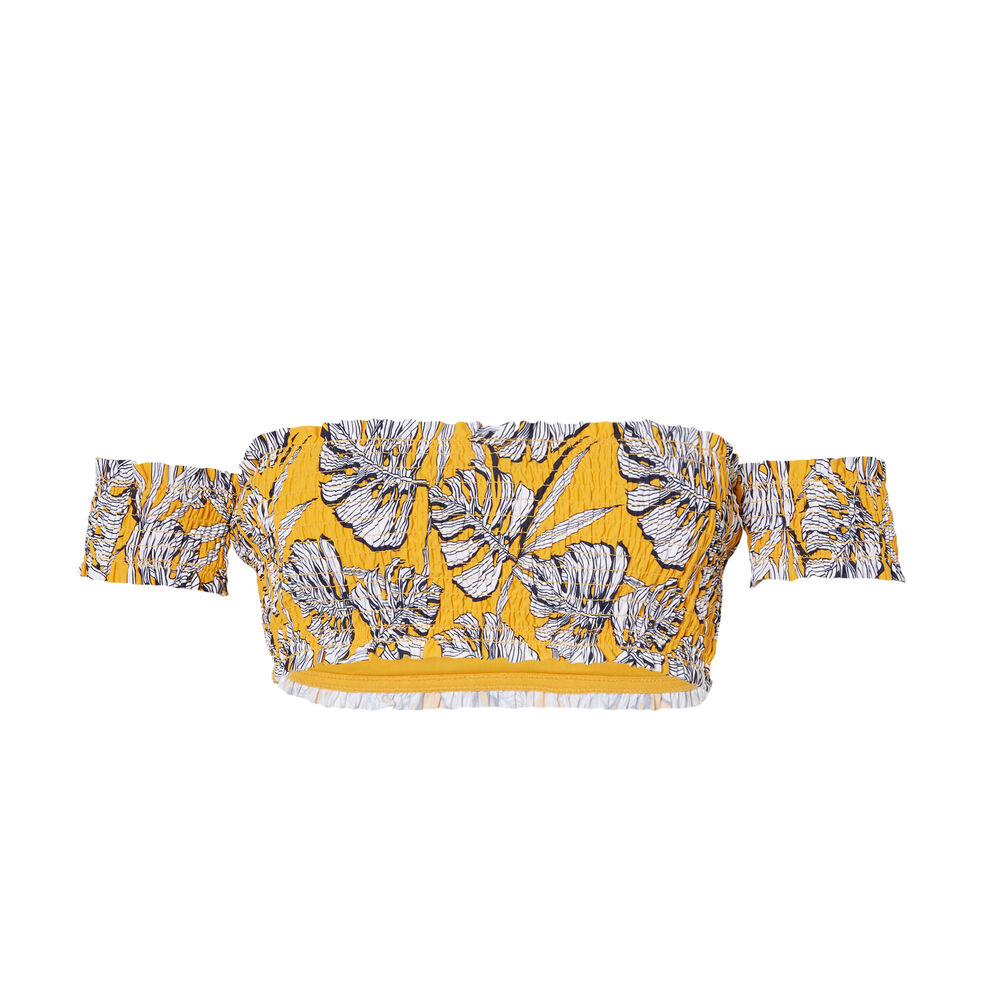 Bralette bikini top with palm print and sleeves - yellow yellow.