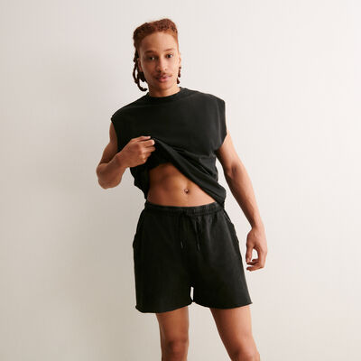 plain distressed cotton shorts - black;