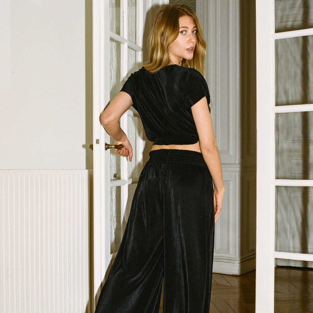 Pleated elasticated gathered trousers - black black.