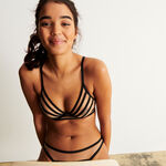 Tulle balconette bra with bands - black