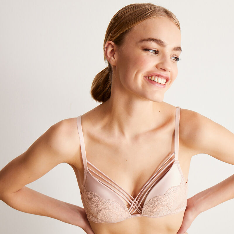 lace push-up bra and satin ties - pink lace push-up bra and satin ties - pink;