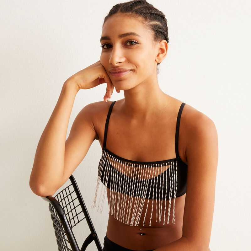 crystal fringed bralette - black crystal fringed bralette - black;