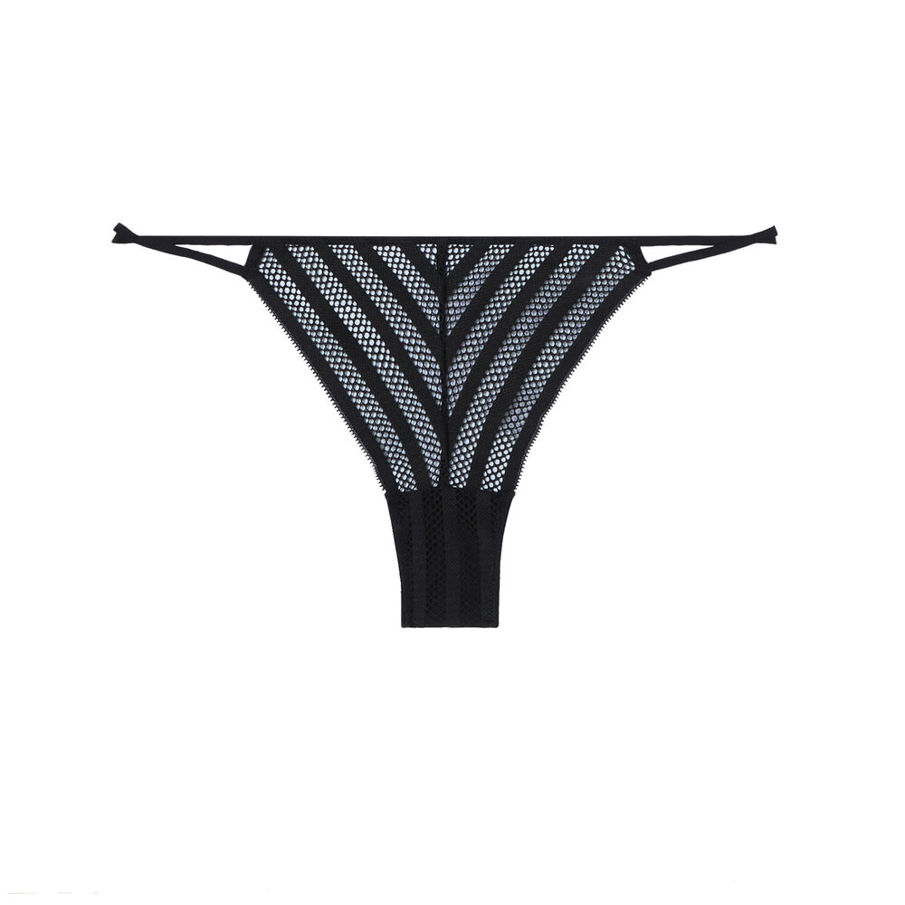 Mesh tanga briefs with ties - black black.
